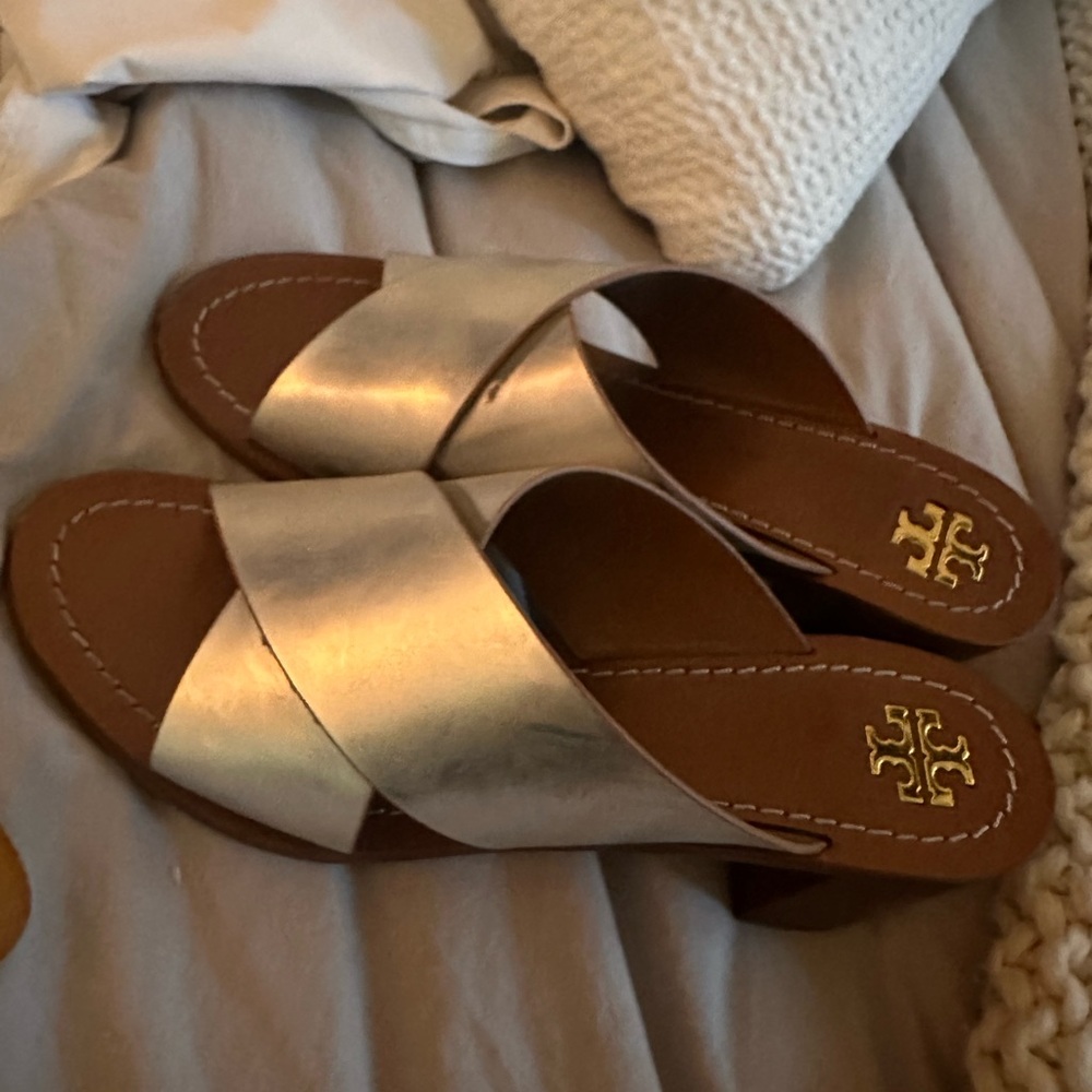 Tory Burch Silver and Brown Sandals